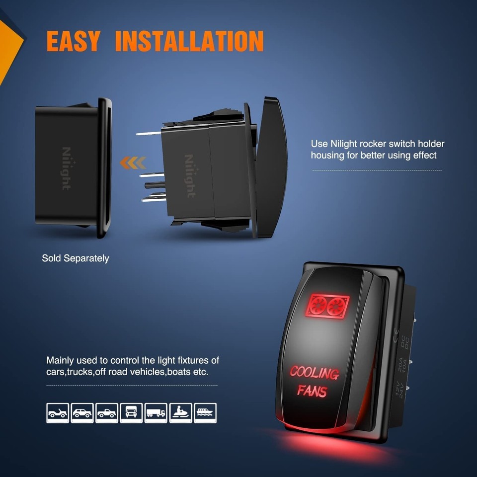 Nilight COOLING FANS Rocker Switch 5Pin Laser On Off SPST switches Red ...