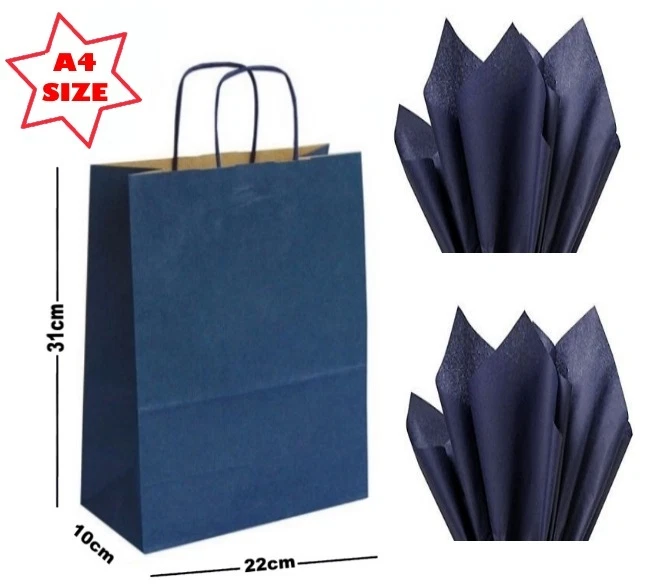 Navy Blue A4 Paper Party Gift Bags & Tissue Wrap ~ Boutique Shop Carrier Bag