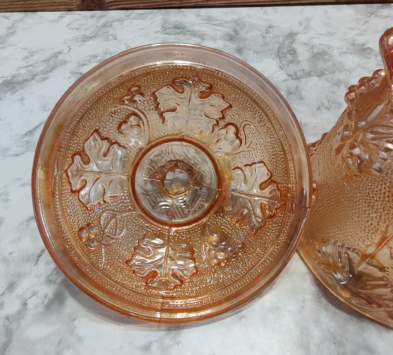 Jeannette Candy Dish With Lid Grape Vine Orange Marigold Stippled 1950s - 60s