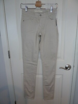 Old Navy Rockstar Jeans Women's Size 4 Tall Skinny low Rise beige white polkadot