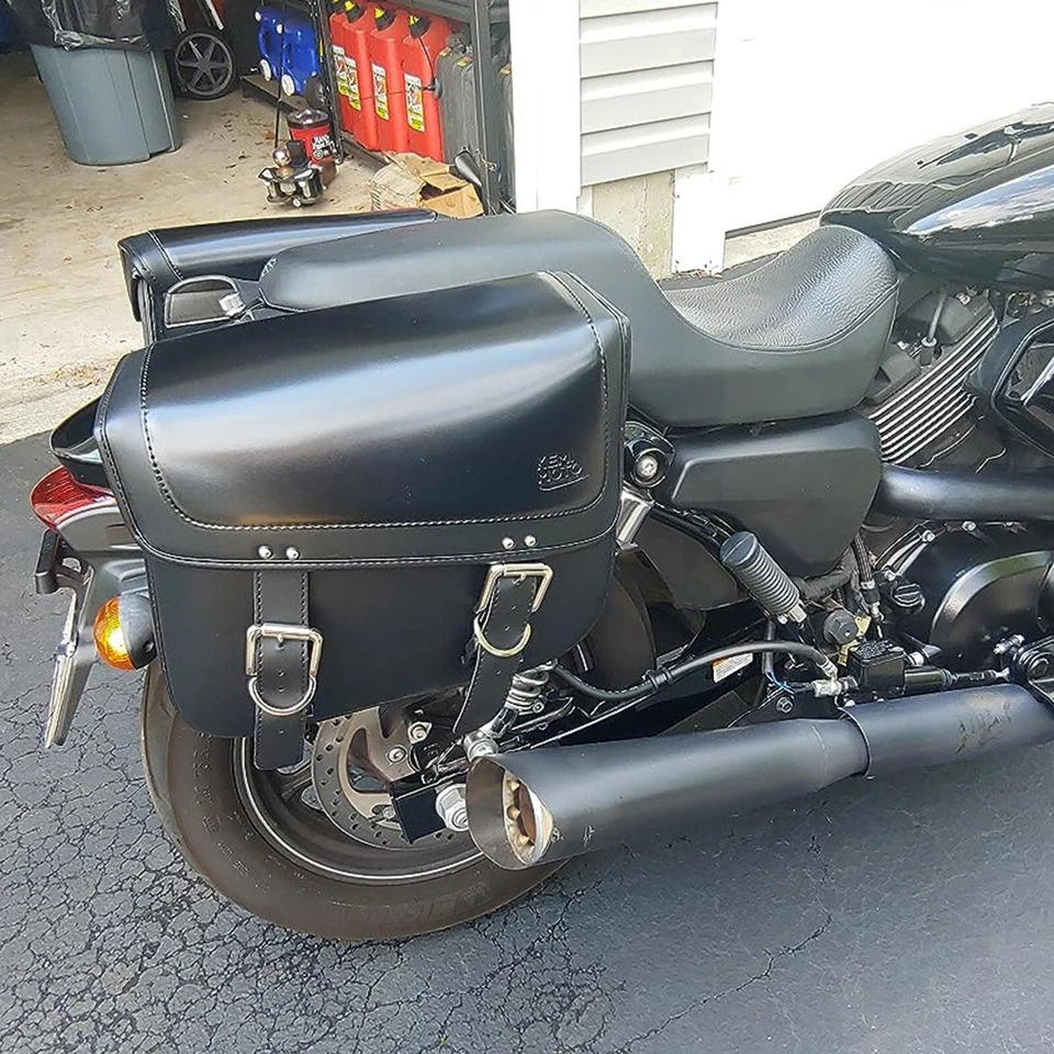 30L PU Leather Motorcycle Saddlebags Luggage Bag for Sportster Softail Dyna - Image 2 of 4