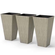 28" Tall Plastic Flower Pot, Set Of 3, Large Outdoor & Indoor Grey