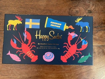 3 Paar Happy Socks, Größe 36 - 40, Swedish Edition, Motive Elch, Pferd, Fisch