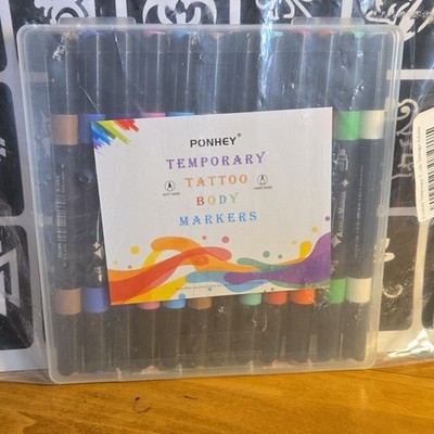 PONHEY Temporary Tattoo Body Markers Set Soft Hard Head with Stencils