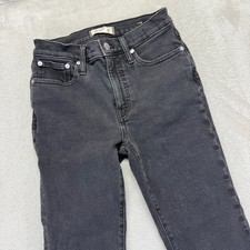 Madewell Jeans Women's 25 Tall Mid-Rise Kick Out Boot Crop Raw Hem Black Denim