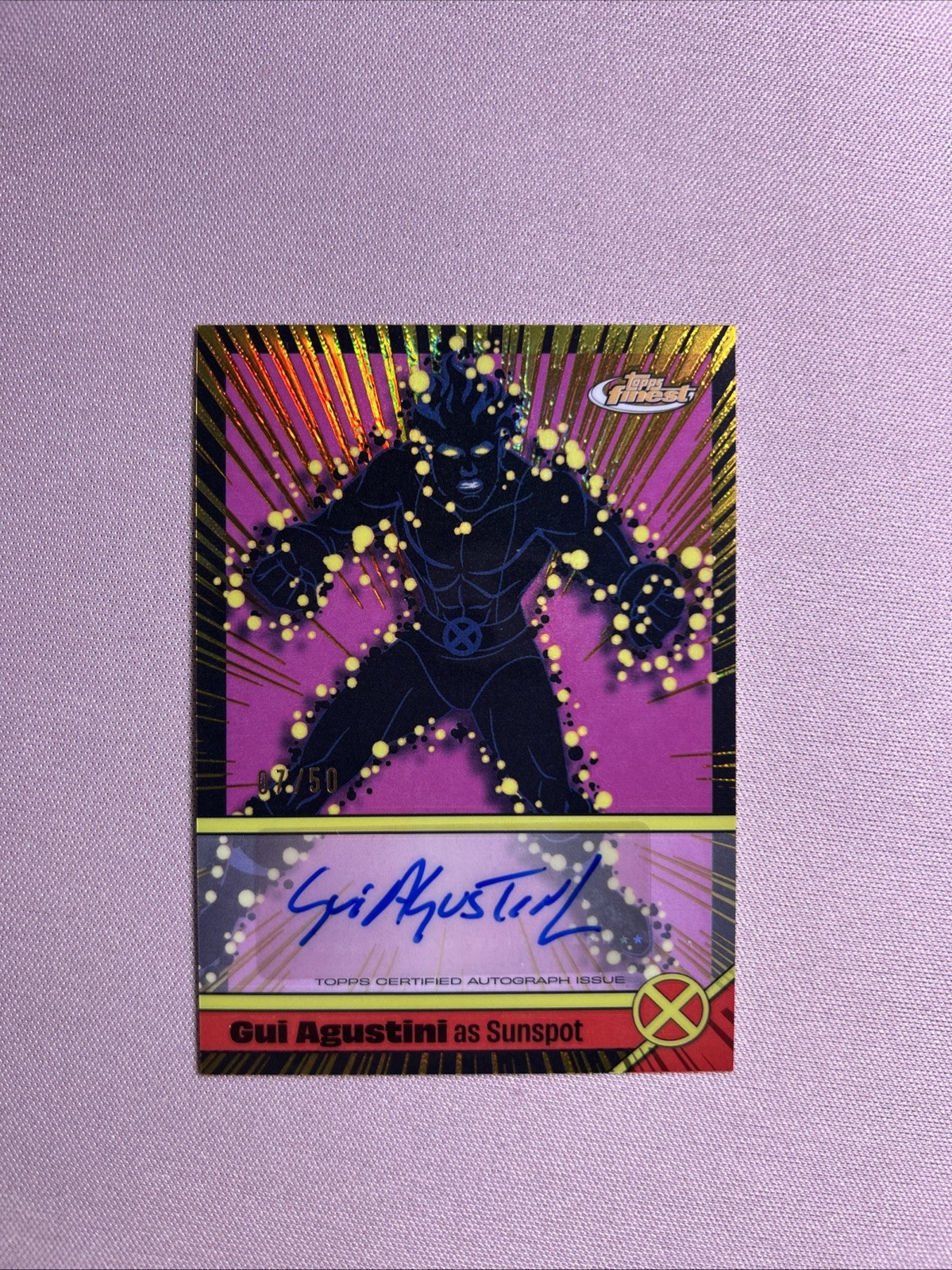 2025 Topps Finest Marvel X-Men '97 Gui Agustini as Sunspot Gold # /50 Voice Auto