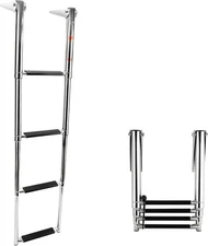 Amarine Made 4 Step Stainless Steel Telescoping Boat Folding Ladder Swim Step