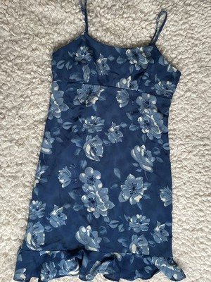 Vintage DBY Dress 11 Blue Floral Spaghetti Strap 90s Y2K