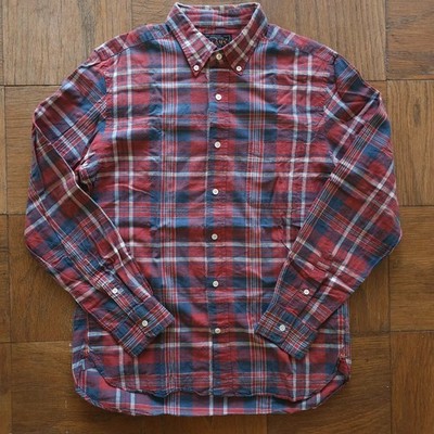 LNWOT BEAMS Plus Made in Japan Madras Check L/S Shirt Brick Red Medium