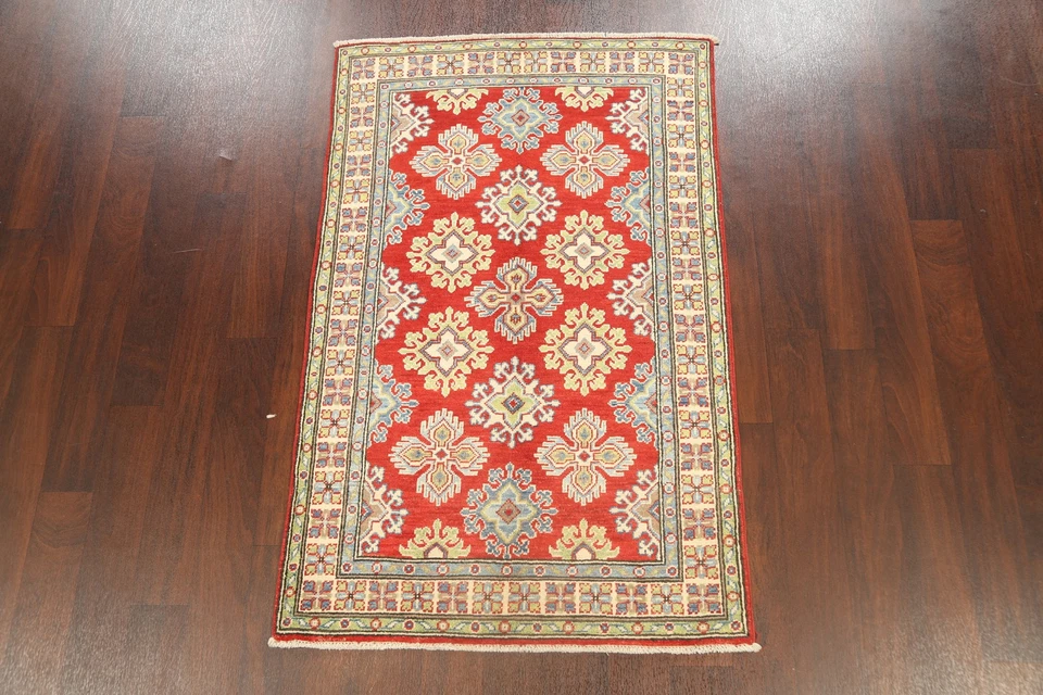 Geometric Kazak Area Rug 3x5 Ft handmade Geometric Wool Carpet Accent Rug - Image 2 of 4