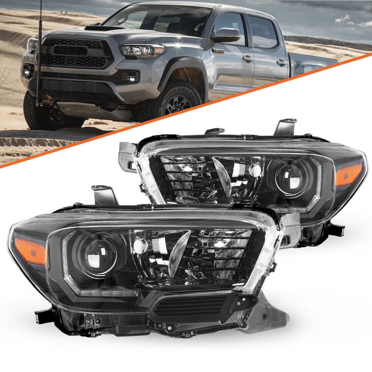 For 2016-2022 Toyota Tacoma w/ LED DRL Black Headlights Headlamps L+R Set - NEW
