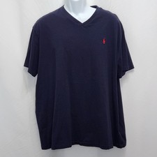 Polo Ralph Lauren V Neck T Shirt Mens XL Navy Blue Classic Fit Tee Cotton UU12