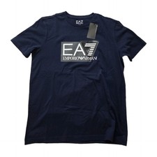 Emporio Armani 7 Navy Blue Cotton Logo T-shirt Knit Mens Size M Medium New