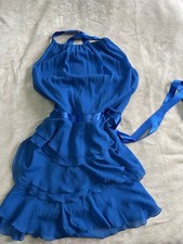 Charas London Blue Ruffle Mini Satin Halter Party Occasion Dress Size 12 Women’s