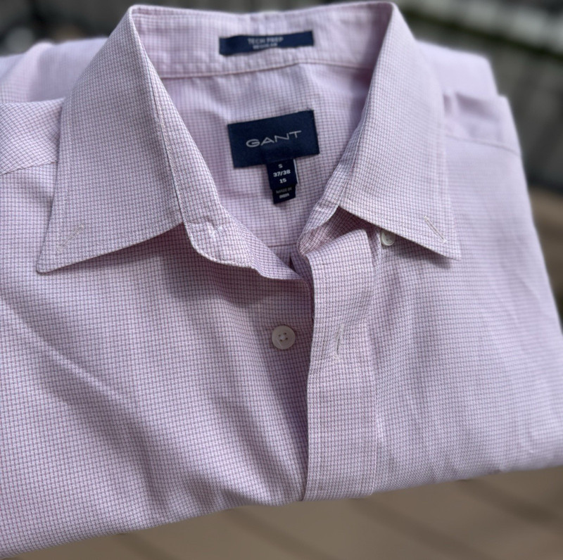GANT Tech Prep Regular Men's Dress Shirt Pink White Check S 37/38 15 Stretch