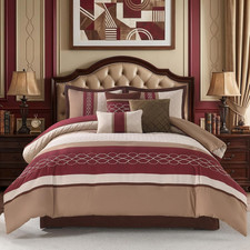 Luxury King Size Comforter Set, Light Burgundy Beige, 7-Piece  Elegant Embroide