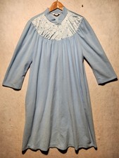 Vtg Vanity Fair Lt Blue Floral Nightgown Robe Housecoat Sz L Long Sleeve Granny