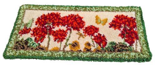 VTG Gardenias & Butterfly Hook Latch Rug Wall Decor Hanging 38 x 18" BOHO RETRO