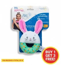 Official Ms. Rachel - Hop Little Bunny Rattle Lot of 4 NEW Sensory Baby Toy Soft