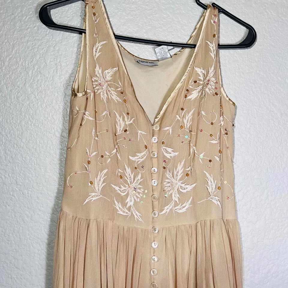 Maxi Vestido Together Talla 12 Sin Mangas Bordado Cuentas Botón Frontal Rayón Foto 3 de 4