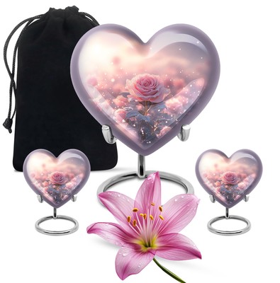 Red Bird Rose Heart Ash 10Inch + 3Inch Set Of 2 Cremation Urns for Ashes