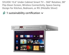 15.6" Under Cabinet TV – 360° Rotation, 90° Flip-Down Screen, Wireless Connec...