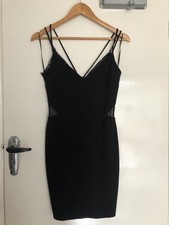 Miss Selfridge 10 Black Strappy Mini Dress With Sheer Lace Back