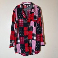 Victoria's Secret Patchwork Plaid Sleep Shirt Button Front Size Medium