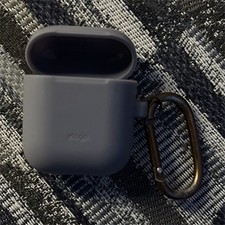 Silicone Earbud Charging Case Cover with Carabiner - Slate Gray