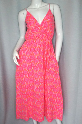 Boho Musselin Midikleid Spaghetti Träger Kleid Pink Orange Neon 36,38,40,42 Neu