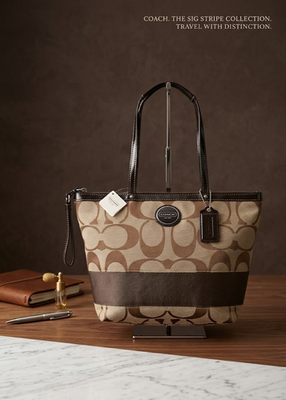 バッグ COACH Signature monogram Tote Bag A4 Coach NEW Signature Jacquard Monogram Stripe Khaki Mahogany tote