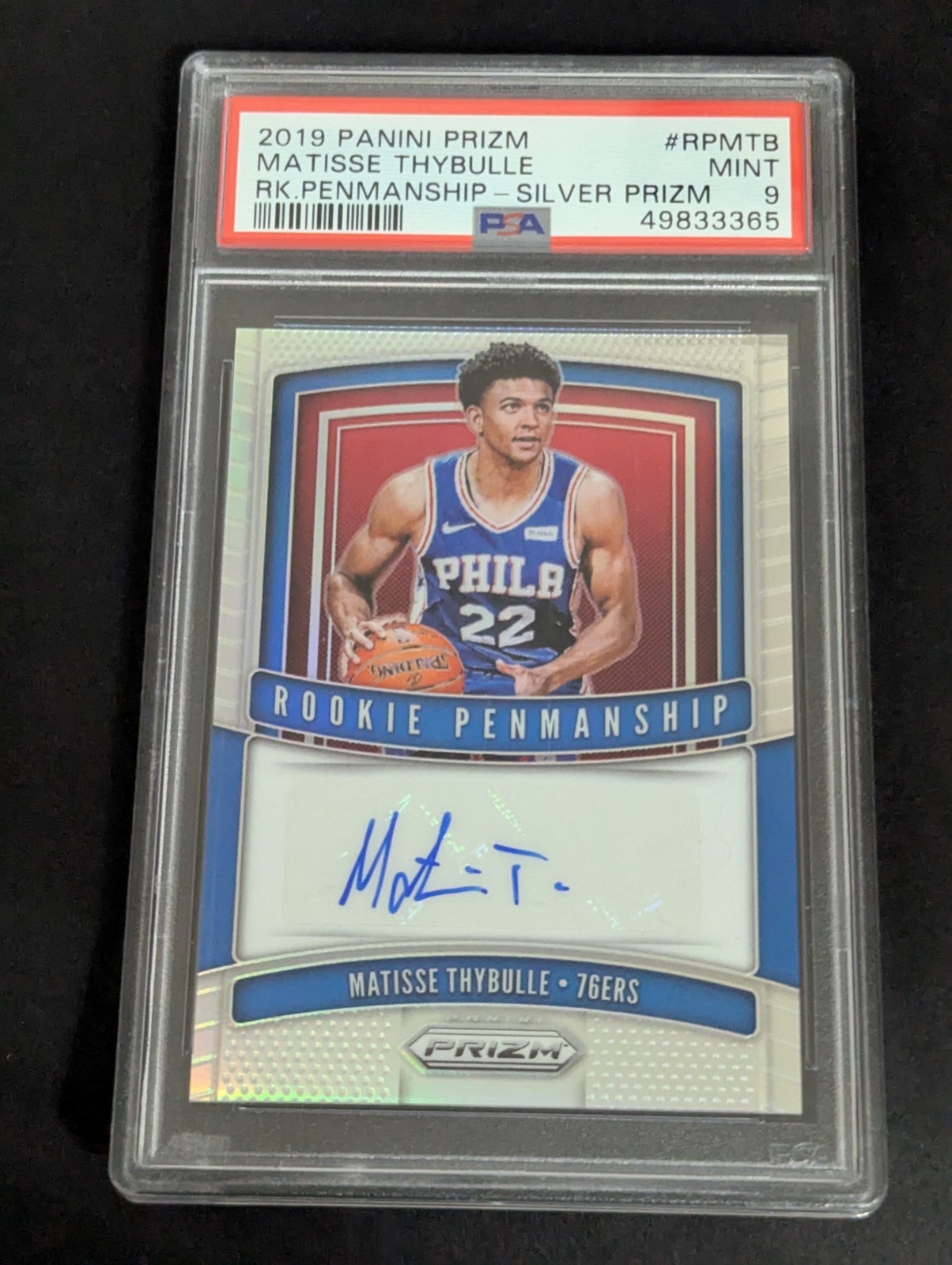 2019 Silver Prizm Matisse Thybulle Rookie Auto #RPMTB Penmanship 76ers - PSA 9