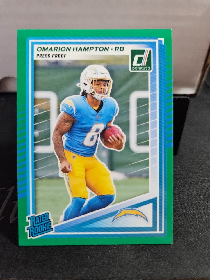 2025 Panini Donruss - Rated Rookie Omarion Hampton #303 Press Proof Green (RC)