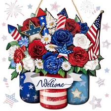4th of July Decorations Patriotic Welcome Door Sign Memorial Day Wreath for F