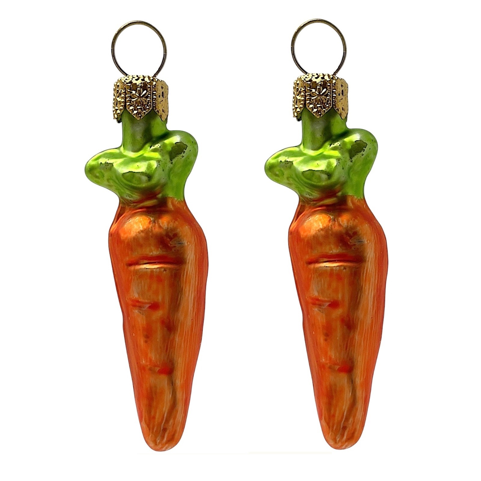 Carrot Polish Glass Christmas Tree Ornament Vegetable Food Decoration Set of 2