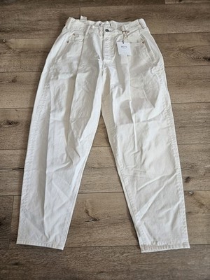 NWT AE77 Pleated Barrel Womens 27 Cream High Rise Jeans American Eagle W306