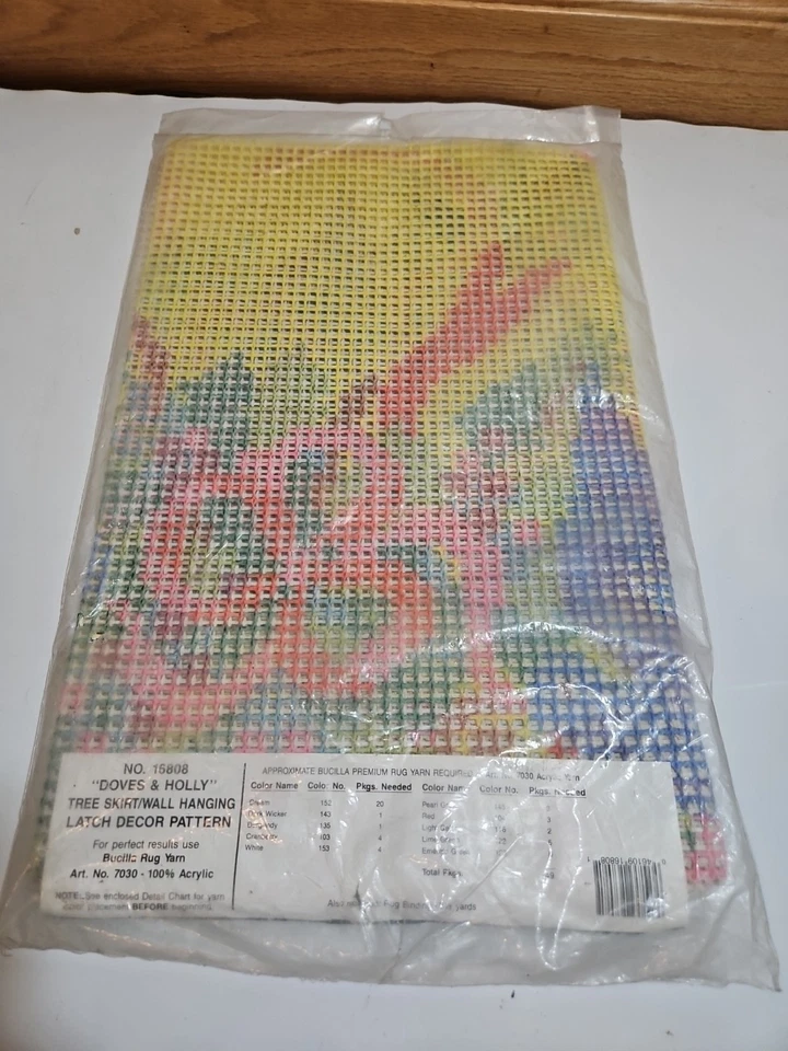 Bucilla Doves & Holly Tree Skirt/ Wall Hanging Latch Hook Canvas ONLY #16808 VTG - Image 4 of 4