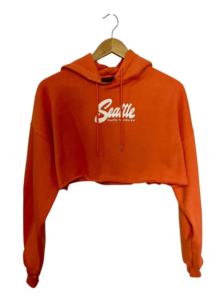 Factorie Cropped Hoodie Womens M Orange Seattle Graphic Pullover Hooded