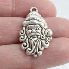 8 Detailed Santa Head Charms - Silver Saint Nick - Holiday Jewelry & DIY Crafts