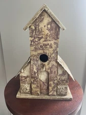 Birdhouse Handmade In 2003. Wood And Metal. Church With Toile Decoupage