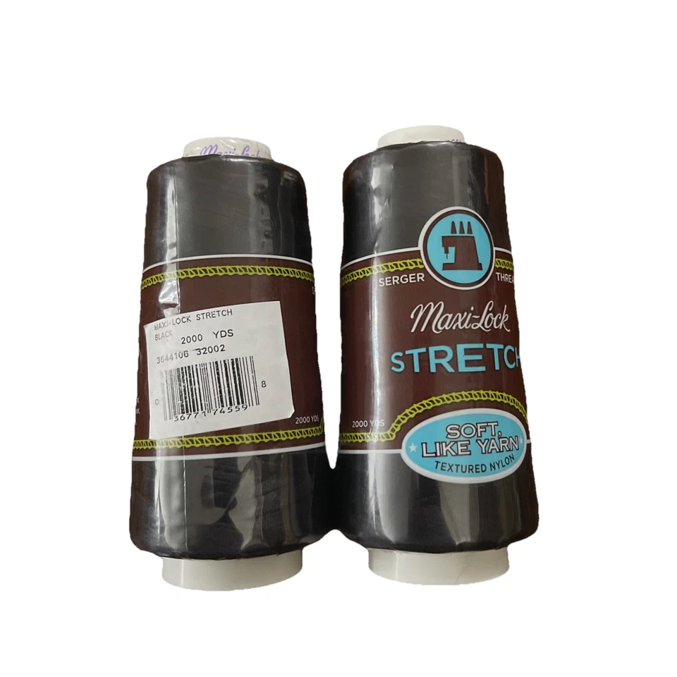 Maxi-Lock Stretch Serger Cone Thread 2,000yd Black 036771745598 2 PACK. New. - Image 2 of 2