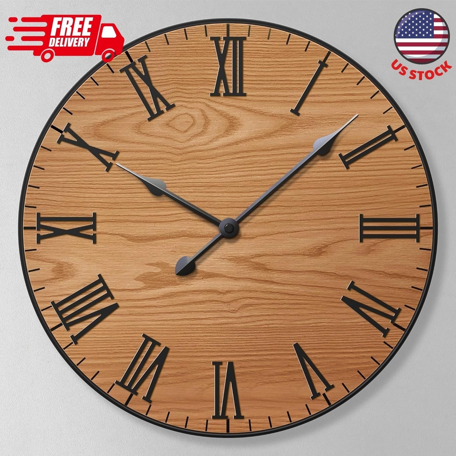 Large Wall Clock 24 Inches Decorative Wall Clock Large With Real Wood