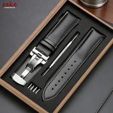 Genuine Leather Watch Band Strap Straight  Deployment Clasp Buckle Replacement