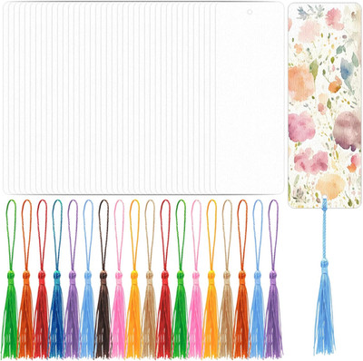 Watercolor Paper Bookmark Kit - 50 Blank Heavyweight Cards with Tassels, 5.5x2
