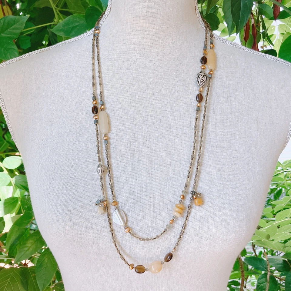 Signed Silpada N1928 60" Sterling Serpentine Bronze Pearl Glass Necklace Wrap - Image 4 of 4