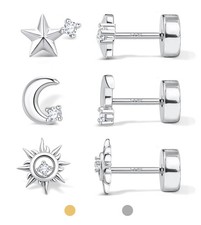 Flat Back Stud Earrings for Women and Men, Hypoallergenic 14k Gold Plated 925...