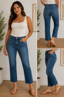 Abercrombie Simone High Rise Ankle Flare Jeans Womens 32 14 Blue Raw Hem