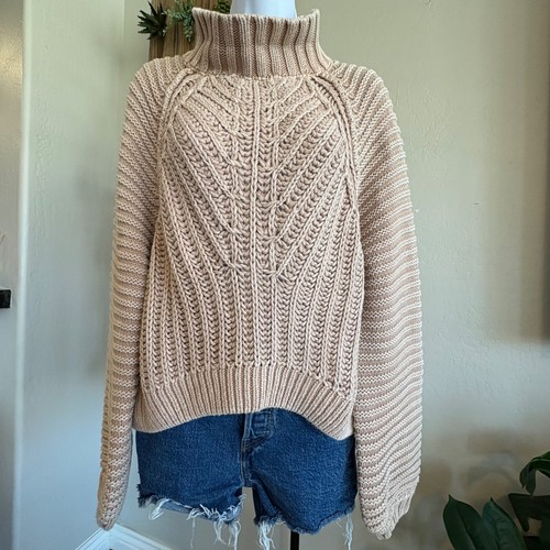 Free People Sweater Women Medium Wheat Cotton Chunky Knit Funnel Neck Sweetheat