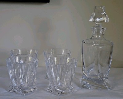 Kristallglas Karaffe & Becher Set. Bohemia Kristall Quadro Glas. #2028