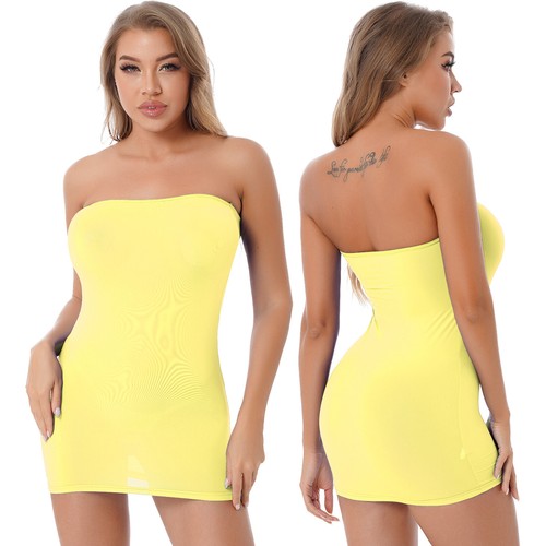 Women's Strapless Cover Up Slip Tube Semi Sheer Stretchy Mini Bodycon Dress - Picture 12 of 93